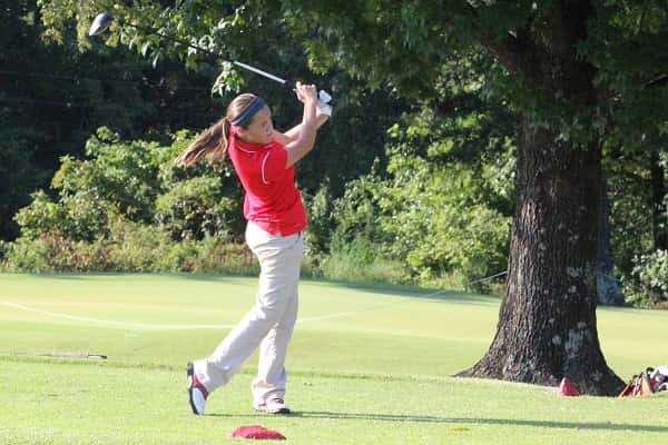 Amber Shelley on the first tee box at Calvert City Country Club earlier this season.