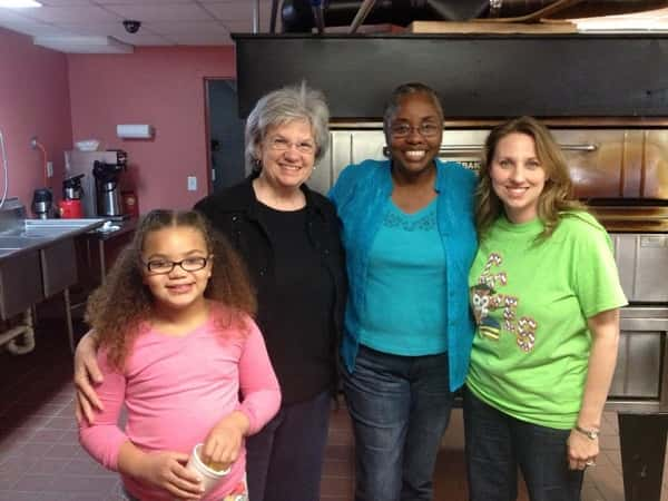 Roberta visits the Calvert Drive-in August 2014.  From Right to Left  Paula Harrington, Roberta Edwards, Maxie Fortner, A sweet little friend