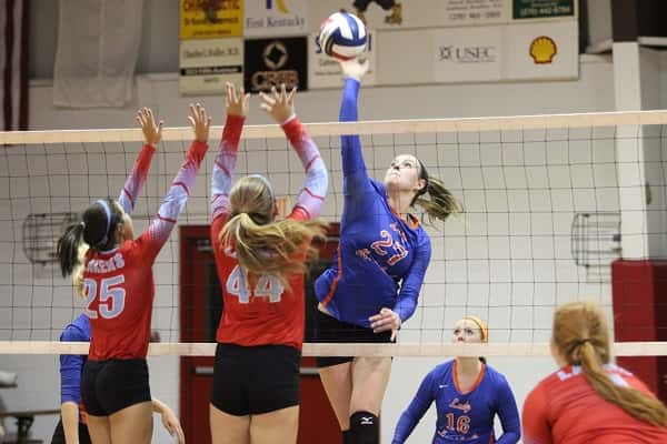 Hannah Langhi was a force at the net for the Lady Marshals in their 4th District semi-final win over Calloway County.