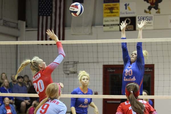 Sydney Nelson had several key blocks in the Lady Marshals final game of the match.