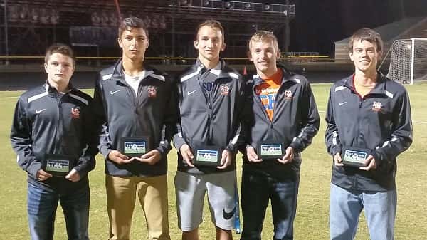 All-Region honors went to Marshall County players (L-R) Austin Stockdale, Daniel Gardner, Keagen Watkins, Dawson Jolley and Luke Janiec.