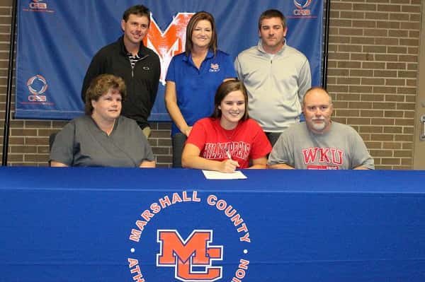 Bailey was joined at her signing by her parents Sandra and Steve and standing (L-R) Drake Creek Professional Todd Butts, Marshall County coaches Stephanie Fisk and Brent Lovett.