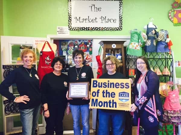  L to R:  Jana Frazier Gullo, Vickie Son, Diedra Robinette-Owner, Debbie Bushart, and Jennifer Brown-Chamber Board of Directors.