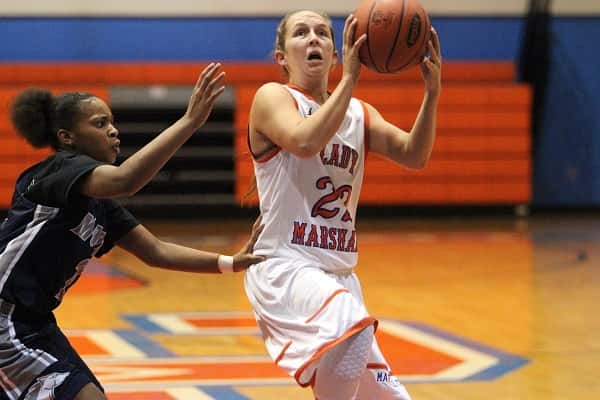 Briley English during the Lady Marshals Holiday Classic game against Moore. English scored 17 points in their 58-15 win.