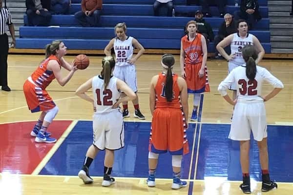 Hannah Langhi at the free throw line in their win over Harlan County in Wednesday's LaRosa's Holiday Classic. Langhi led the Lady Marshals with 28 points. Photos provided