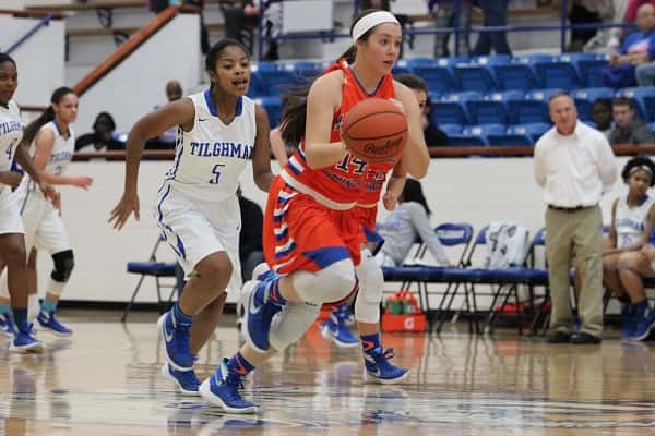 Lexee Miller bringing the ball down for the Lady Marshals win their win over Tilghman.