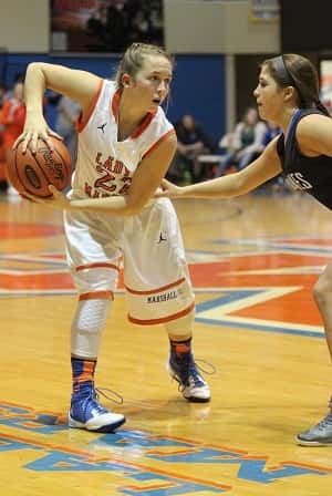 Briley English hit two straight three's late in the 4th quarter to give the Lady Marshals a 12-point lead.