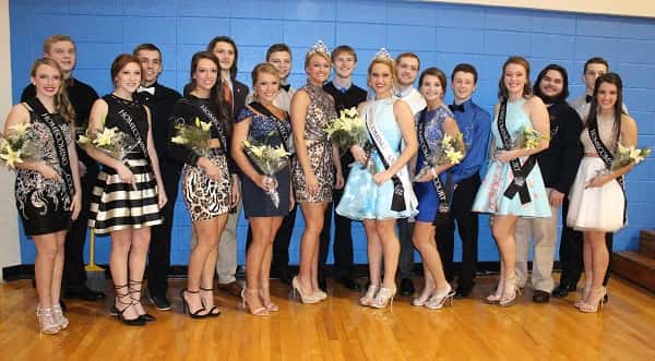 Homecoming Court (L-R) Lindy King, Blake Myhand, Karly King, Dawson Jolley, Karson Grizzard, Trace Coleson, Maddy Mensch, Dalton Riley, Bailey Greer, D.J. Pigg, Nikki Fehrenbacher, Alec Foust, Mackenzie Harper, Carson Beckett, Billie Moore, Danny Prince, Audrey Grizzard, Lucas Nichols.