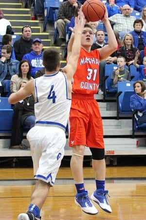 Dylan Walters, shooting over Brady Wetherington, had 8 points, 4 rebounds and 3 assists for the Marshals.