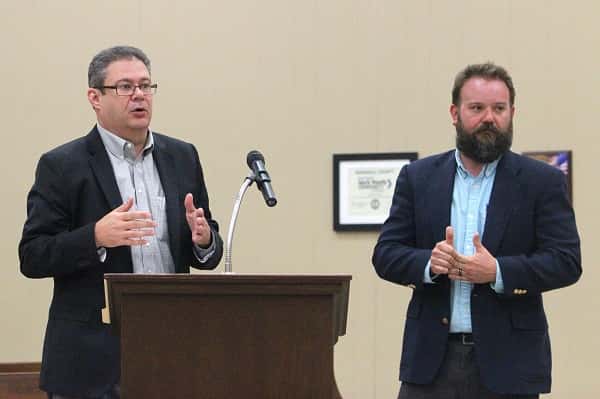 Brad PADD Associate Director (left) and Josh Tubbs, Director of Kentucky Lake Economic Development, spoke to the Fiscal Court at Tuesday's meeting.