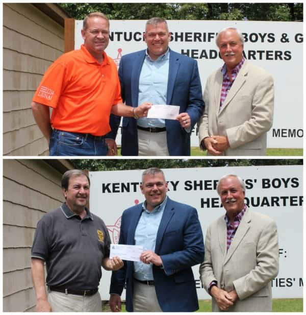 Two $500 checks were presented to Judge/Executive Kevin Neal and County Commissioner Rick Cocke to the Kentucky Sheriff's Boy's and Girl's Ranch. Top picture (L-R) Perry Blades, Judge Neal and Commissioner Cocke. Bottom picture (L-R) Alton Cunningham, Judge Neal and Commissioner Cocke.