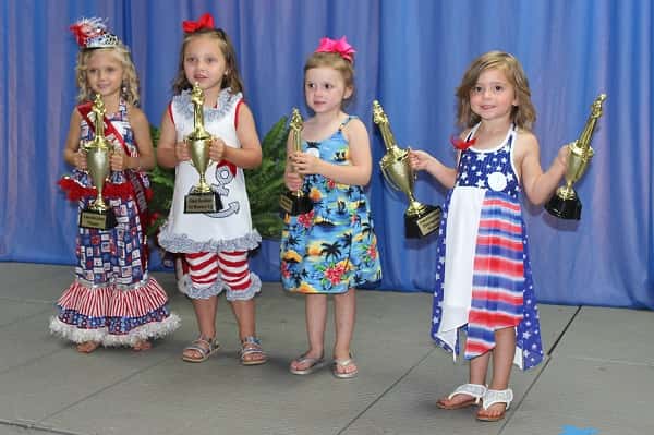 AmeriBration Pageant winner in the girls 3-5 age group (L-R) Winner and Most Photogenic Brindley Powell, 1st runner-up Ansley Kate Milo, 2nd runner-up Lillian Marie Crump, 3rd runner-up Olivia Poague.