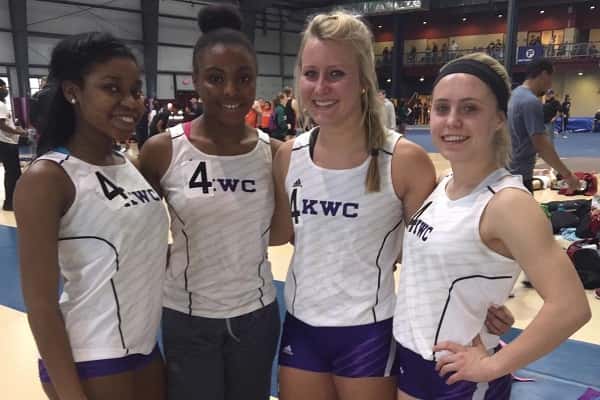 Kara Kelley, second from right with members of a relay team that took first at Principia.