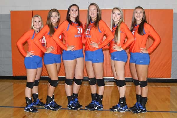 Making up this year's volleyball team senior class is (L-R) Lakin Reed, Paige Henson, Ragan Harris, Hannah Langhi, Alexis Hines and Kirsten Walker.