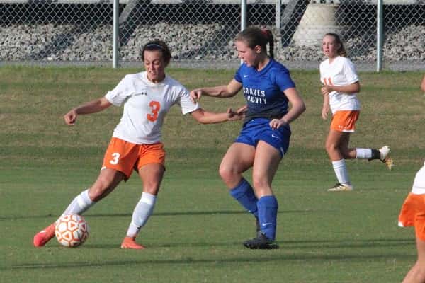 Kayla Travis scored three of the four Lady Marshal goals in their 8-4 loss to Graves County.