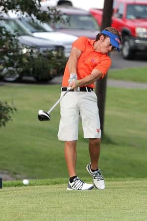 Grant Hackney teeing off on the 8th hole at Benton Country Club.