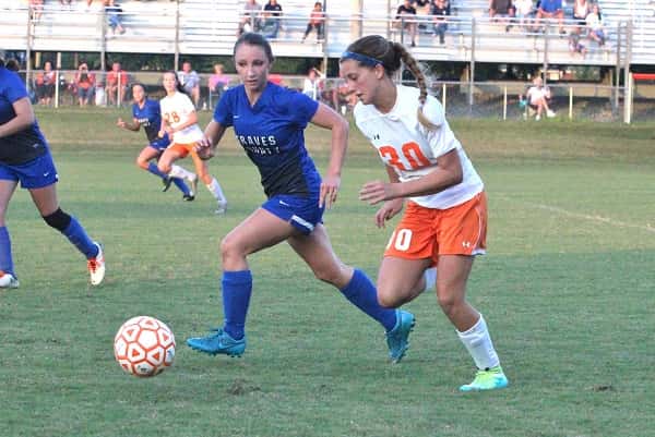 Carmen Gunn, earlier this season against Graves County, scored the Lady Marshals' 4th goal in their 4-0 win over Hopkinsville Tuesday.
