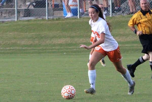 Bailie Wood, pictured here in the Marshall County's first game against Graves County, scored the Lady Marshals only goal in their 3-1 loss.