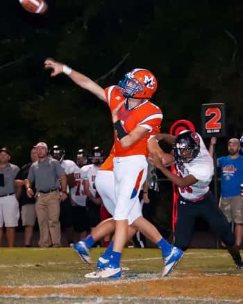 Tyler Stokes released this pass for a 37 yard touchdown to Tristen Prange in the closing seconds of the game.
