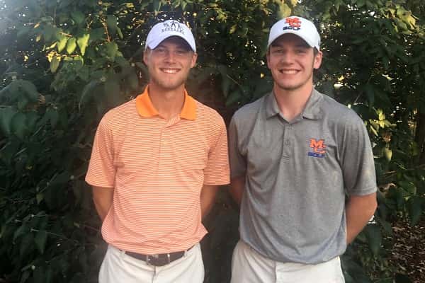 Quinn Eaton (right) a senior on the Marshall County High School golf team played in the KGCA Senior All-Star Tournament with help from former MCHS golf team member D.J. Pigg serving as caddy.