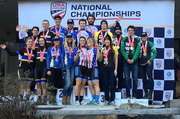 Beckett, along with teammates Zach Valdez, Allison Arensman and Janelle Cole on the podium as the Team Relay National Champions.