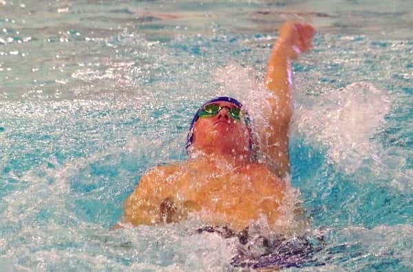 Jackson Brown broke a Marshall County school record in the backstroke in Saturday's first meet of the season. Photos by Kaye Travis