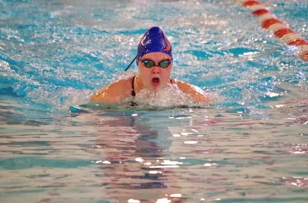 Scarlett Wilkey swimming the breaststroke event Saturday at Hopkinsville High School.