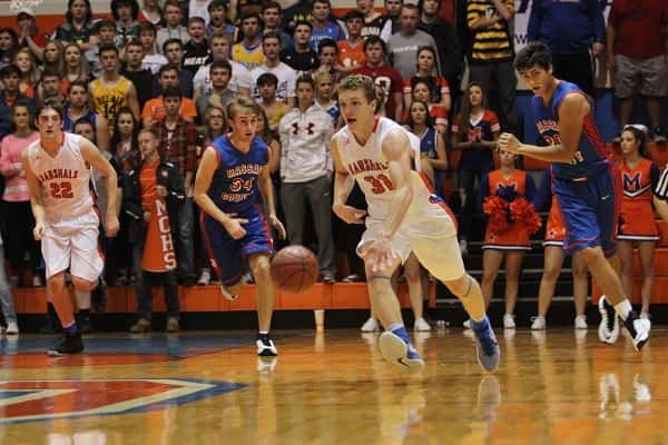 Marshall County's Dylan Walters (31) led the Marshals over Massac County with 17 points.