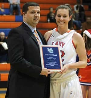 Hannah Langhi was honored before the game for reaching her 1,000th point December 6th against Livingston Central.