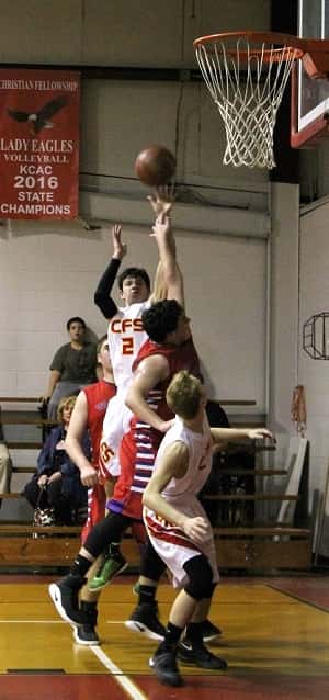 Brice Etheridge shooting, led CFS with 26 points against CCA.