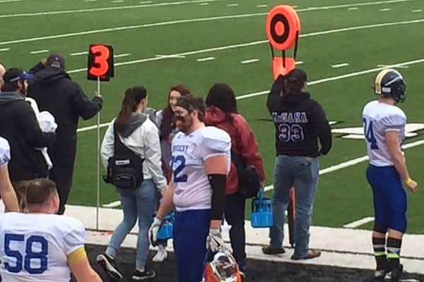 Cameron Thurman (72) on the sidelines during the KY-TN Border Bowl at Sevier County High School.