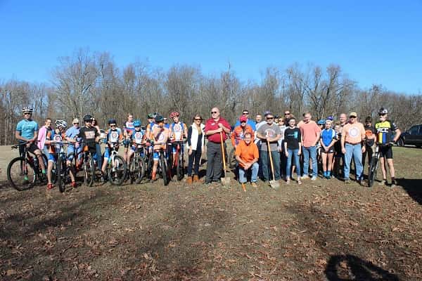 A large crowd of supporters and volunteers on the new trail were on hand for the ground breaking.