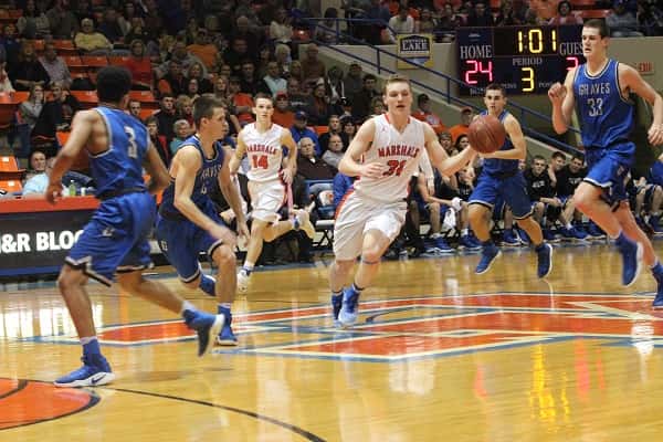 Dylan Walters with the ball late in the game against the Eagles, scored 9 points and had 2 steals.