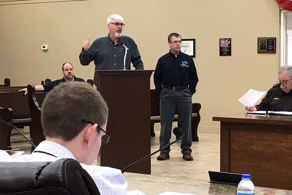 Bobby Dietz (right) with BFW Engineers and Danny Dyke representing First Missionary Baptist Church, appeared before the court to explain the church's re-location to the Hwy. 641 by-pass.