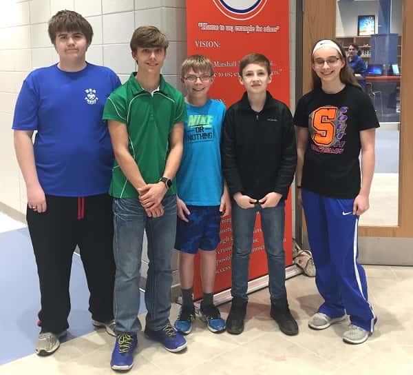 SMMS students (L-R) Leah Vincek, Jonathan Russell, Camron Travis, Isaiah Kirby, and Myles Guthrie 
