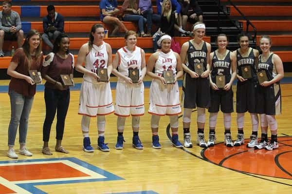 All Tournament Team selections (L-R) Jacie Spann (Calloway), Alicia Hornbuckle (Calloway), Hannah Langhi (Marshall), Miyah Davis (Marshall), Maddie Waldrop (Murray), Macey Turley (Murray), Lex Mayes (Murray), Brittany Lawson (Murray)