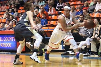 Lexee Miller works the ball around Murray defender Macey Turley.