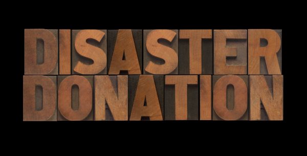 the-words-disaster-donation-in-old-wood-type