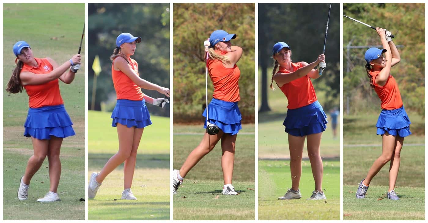 (L-R) Savannah Howell, Megan Hertter, Kenley Luksic, Sarah Umbarger and Elsie Riley finish third in the KHSAA State Golf Championships in Bowling Green Wednesday.