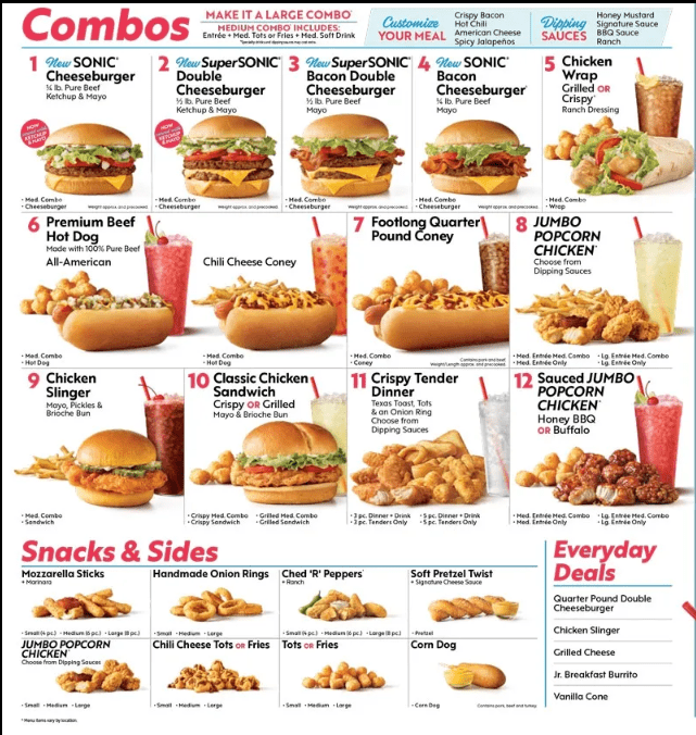 Sonic Menu With Prices (Sonic Drive In Specials) - Updated