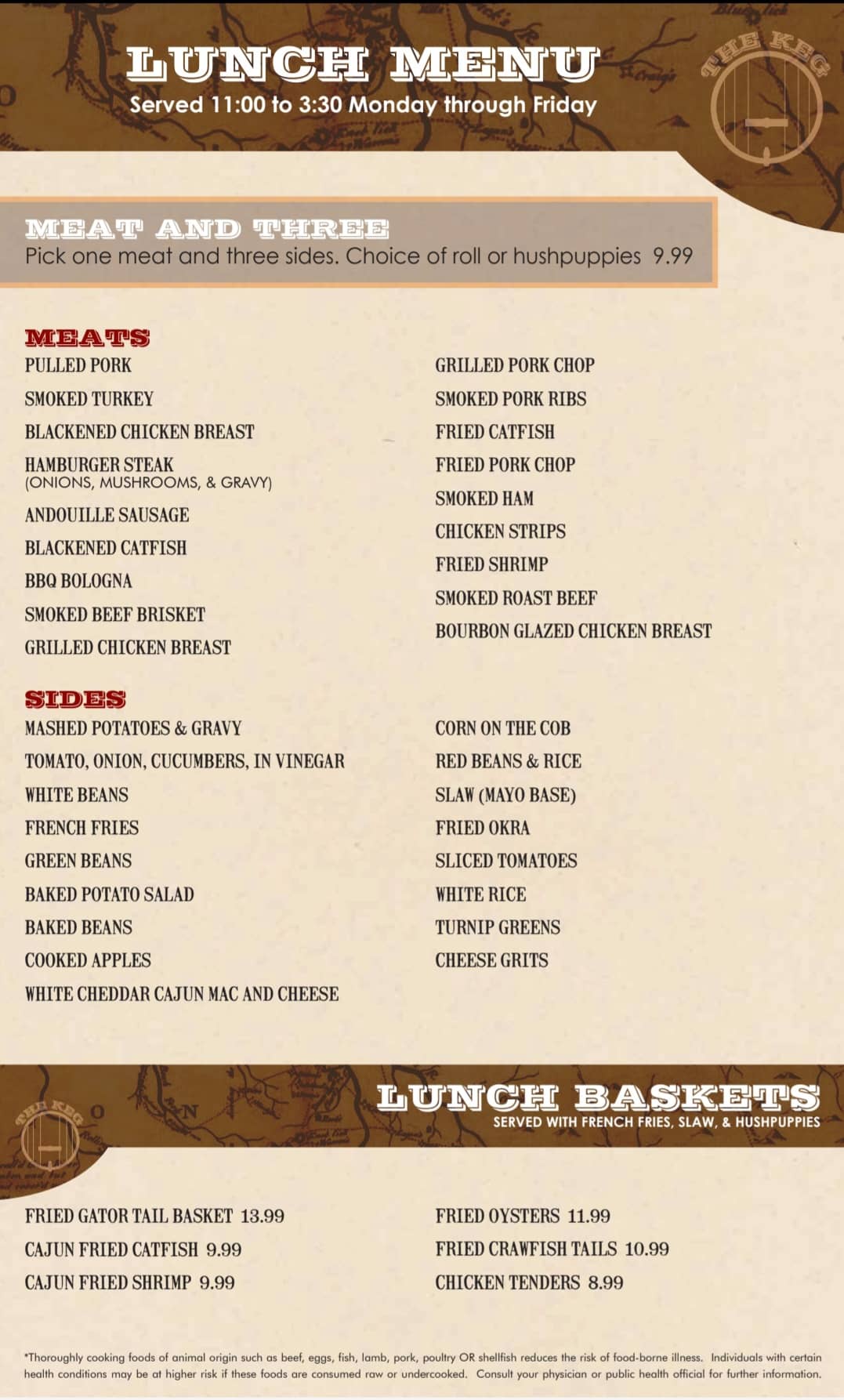 The keg deals menu