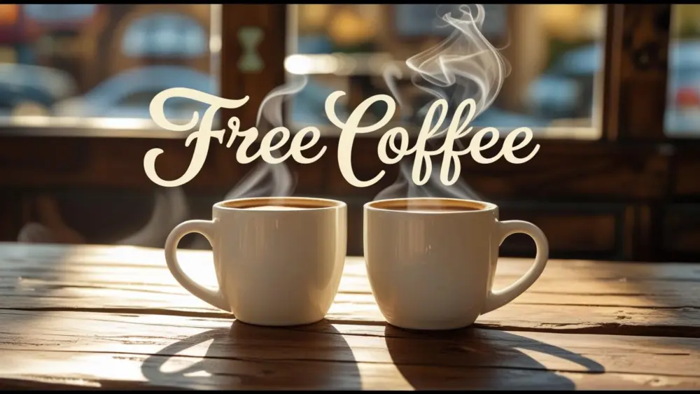 a-table-in-a-coffee-shop-with-two-cups-of-coffee-on-it-_free-coffee_-on-the-top-of-the-image