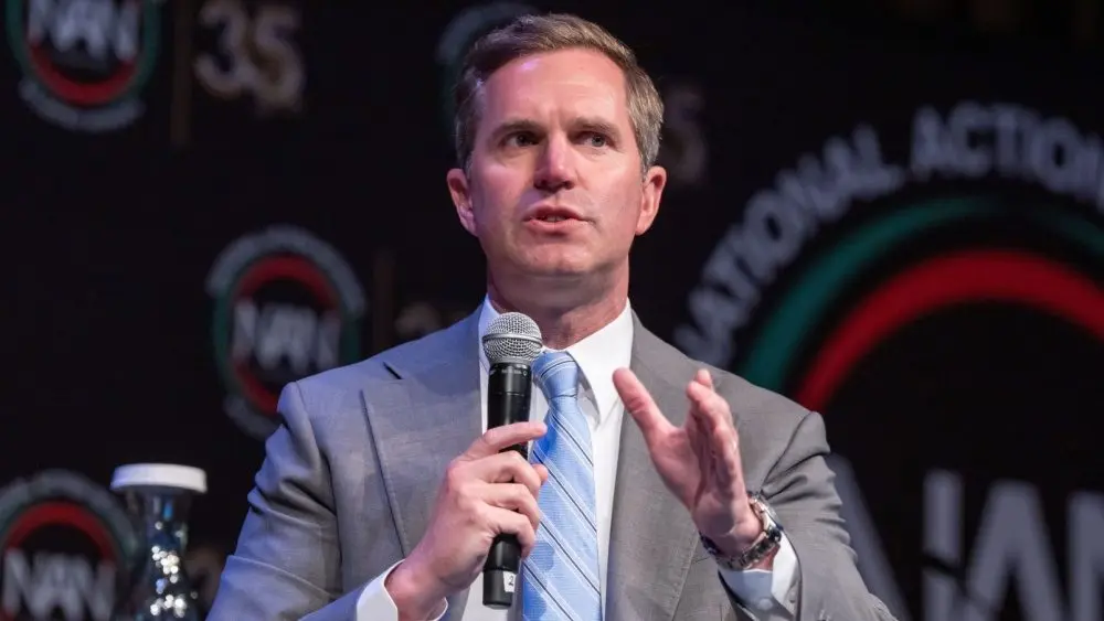Governor of Kentucky Andy Beshear speaks during Day 4 of the National Action Network (NAN) 35th Anniversary Convention at Sheraton New York Times Square Hotel on April 11^ 2026 in New York City.