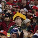 NFC Championship Packers 49ers Football: A Green Bay Packers fans watches during the first half of the NFL NFC Championship football game against the San Francisco 49ers Sunday, Jan. 19, 2020, in Santa Clara, Calif. (AP Photo/Matt York)