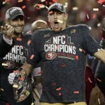 NFC Championship Packers 49ers Football: San Francisco 49ers tight end George Kittle, right, and quarterback Jimmy Garoppolo celebrate after their win against the Green Bay Packers in the NFL NFC Championship football game Sunday, Jan. 19, 2020, in Santa Clara, Calif. The 49ers won 37-20 to advance to Super Bowl 54 against the Kansas City Chiefs. (AP Photo/Matt York)