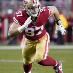 NFC Championship Packers 49ers Football: San Francisco 49ers defensive end Nick Bosa (97) in action against the Green Bay Packers during the first half of the NFL NFC Championship football game Sunday, Jan. 19, 2020, in Santa Clara, Calif. (AP Photo/Tony Avelar)