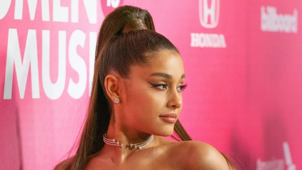 Ariana Grande wearing dress by Christian Siriano attends Billboard's 13th Annual Women in Music gala at Pier 36. New York^ NY - December 6^ 2018