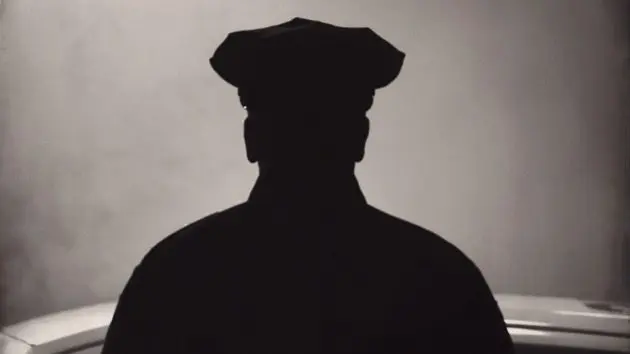 rear-view-of-silhouette-police-standing-by-car