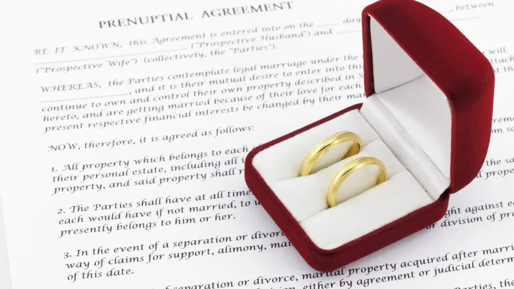formofprenuptialagreementwithapairofweddingrings