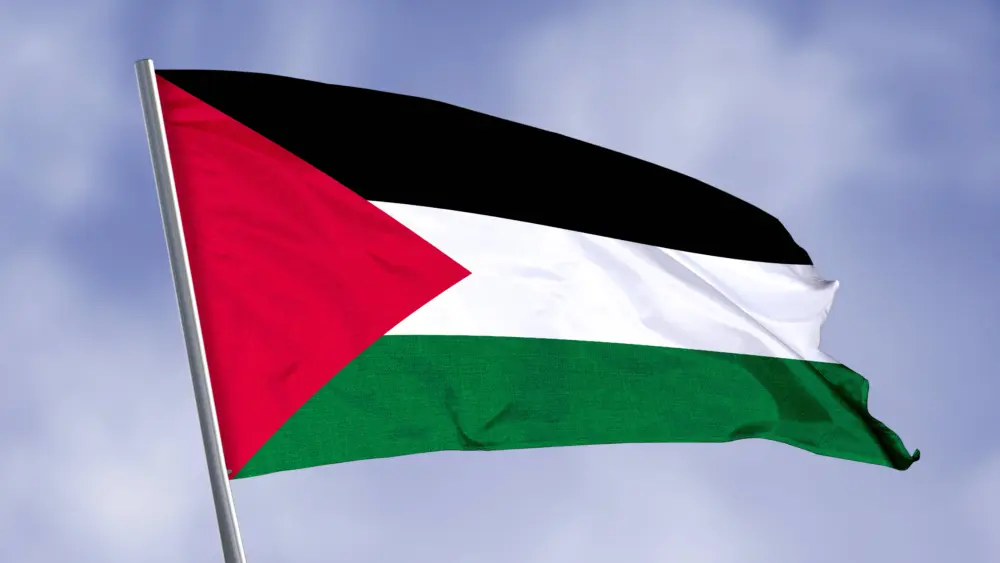 palestineflagisolatedonskybackground-closeupwavingflag